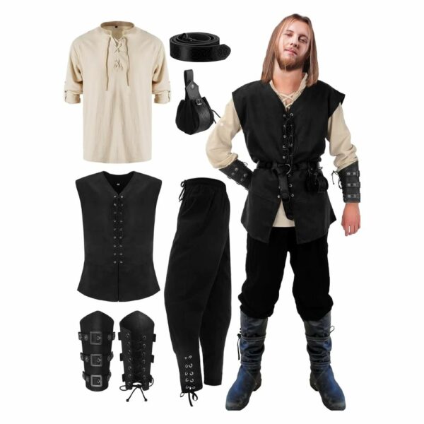 Tenue médiévale noire de garde ou soldat