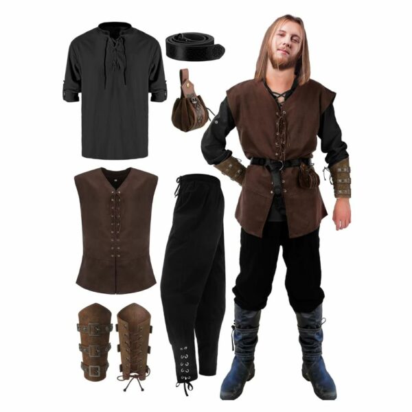 Tenue médiévale d'éclaireur noire et marron