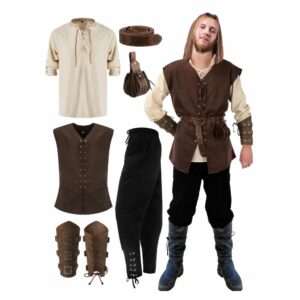Tenue médiévale de voyageur – marron et beige