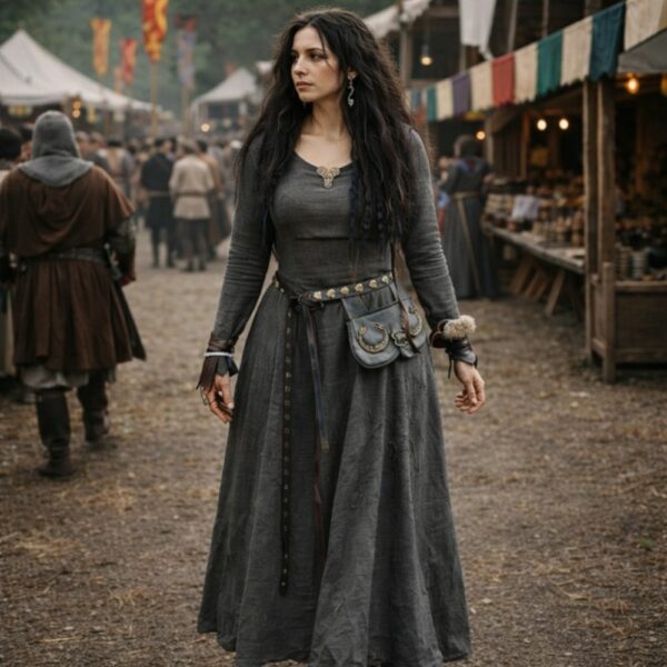 Robe longue viking médiévale grise