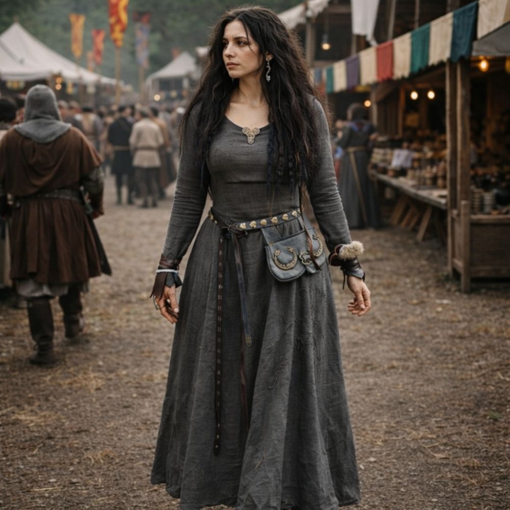 Robe longue viking médiévale grise – Image 2