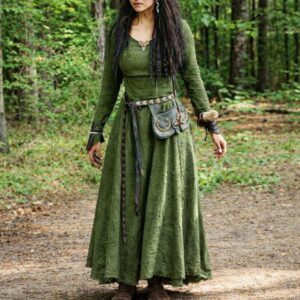 Robe longue viking médiévale verte – Image 2