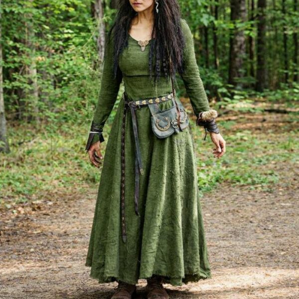 Robe longue viking médiévale verte