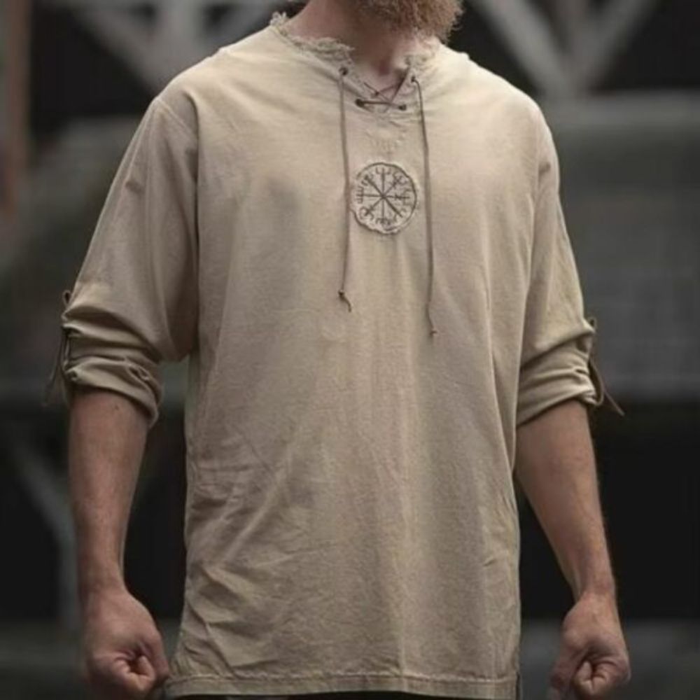 Tunique médiévale viking beige avec Vegvisir – Image 2