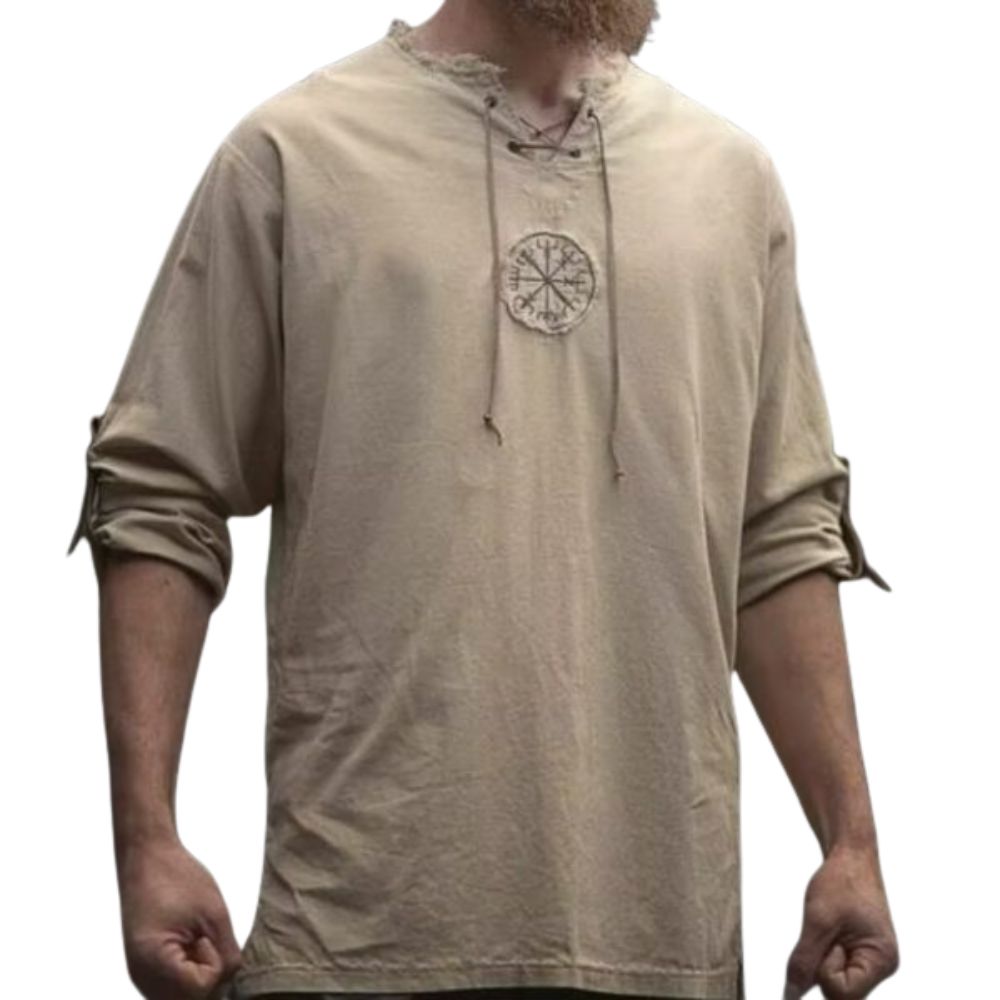 Tunique médiévale viking beige avec Vegvisir – Image 1