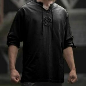 Tunique médiévale viking noire avec Vegvisir – Image 2