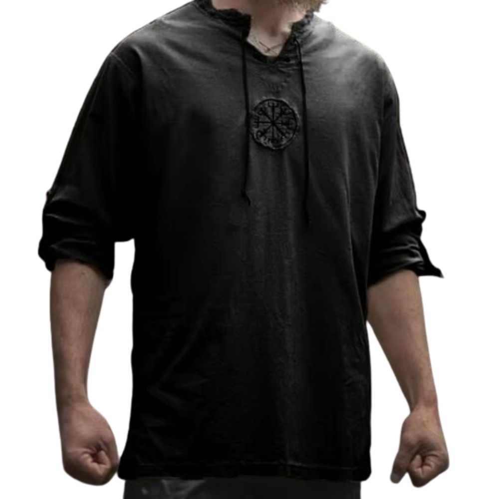 Tunique médiévale viking noire avec Vegvisir – Image 1