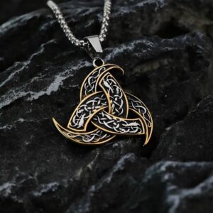 Collier celte triquetra doré à triple lune