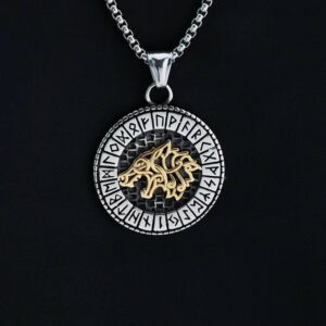 Collier viking loup doré & runes