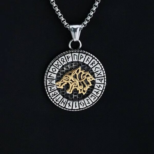 Collier viking loup doré & runes