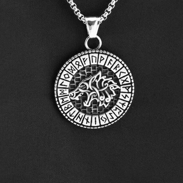 Collier viking loup argenté & runes