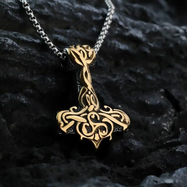 Collier marteau de Thor doré – Mjölnir ornemental