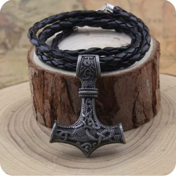 Collier Viking – Mjölnir Ancien avec Cordon Cuir
