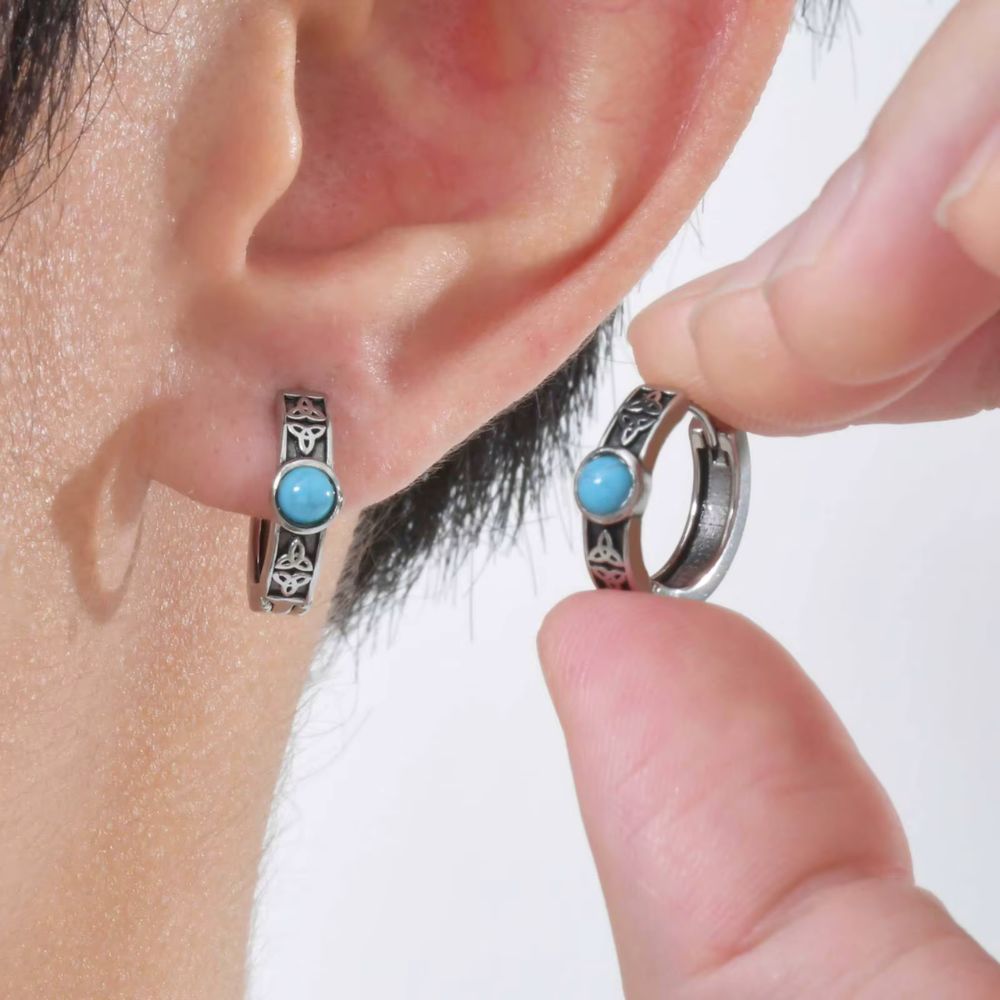 Boucles d’oreilles celtes avec pierre turquoise – Image 2