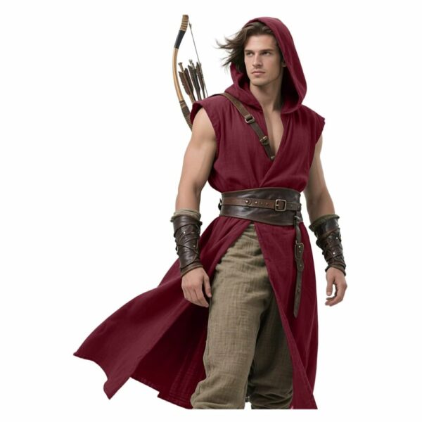 Tenue d’archer médiéval rouge bordeaux pour homme