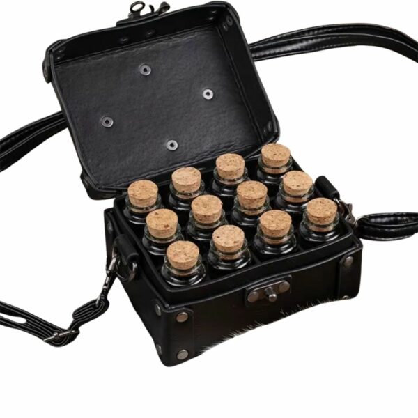 Boîte à fioles noire médiévale – 12 fioles