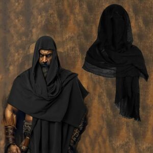 Capuche médiévale ample en tissu noir – Image 2