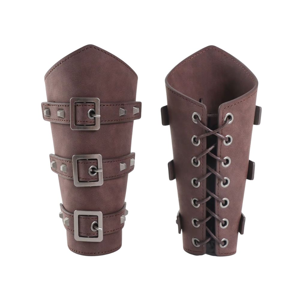 Brassards médiévaux marron à boucles carrées – Image 1