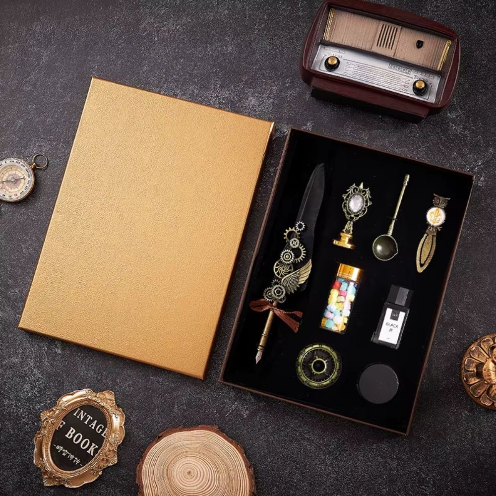 Coffret d’écriture médiévale avec plume noire – Image 1