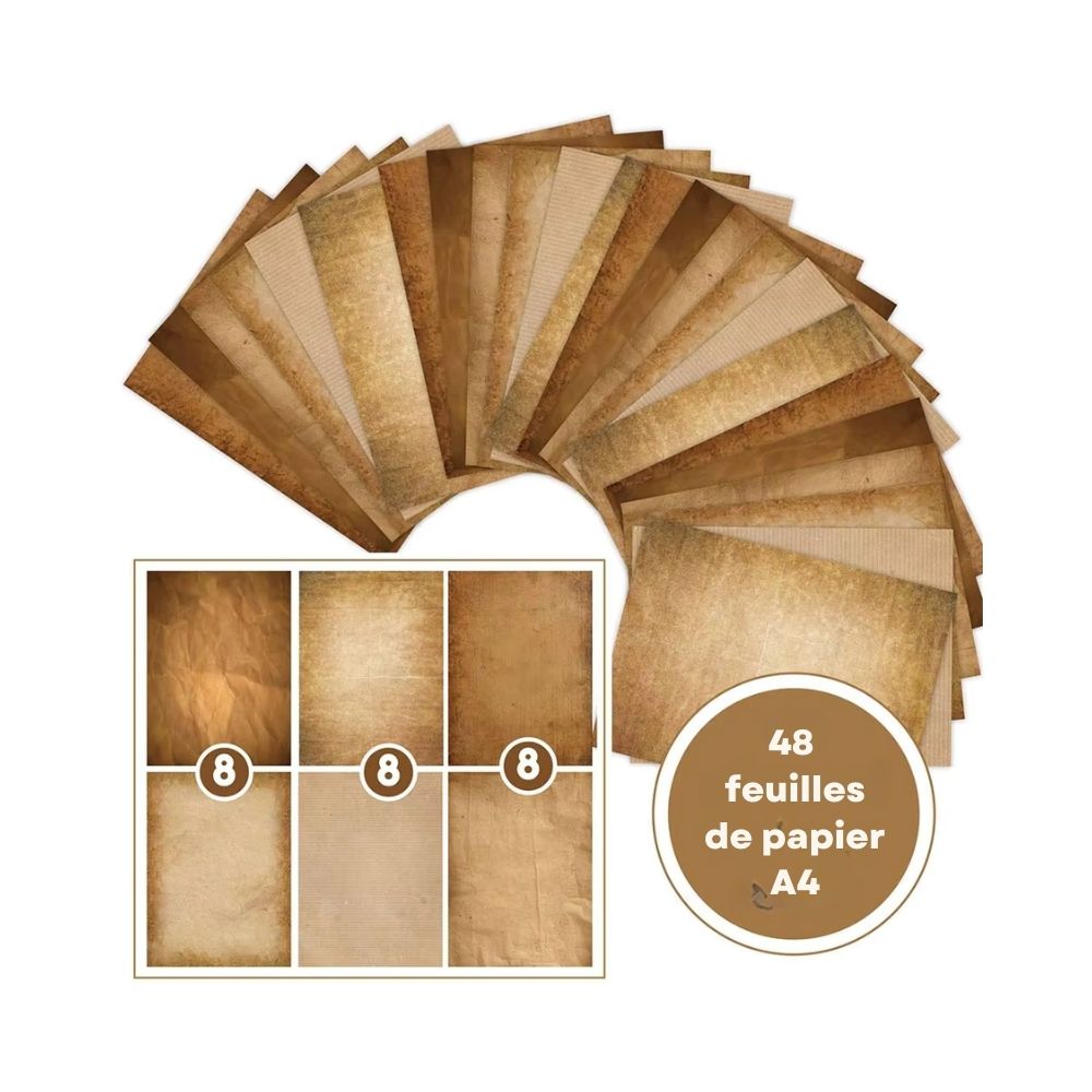 Lot de feuilles de papier médiéval A4 – Effet cuir vieilli – Image 1