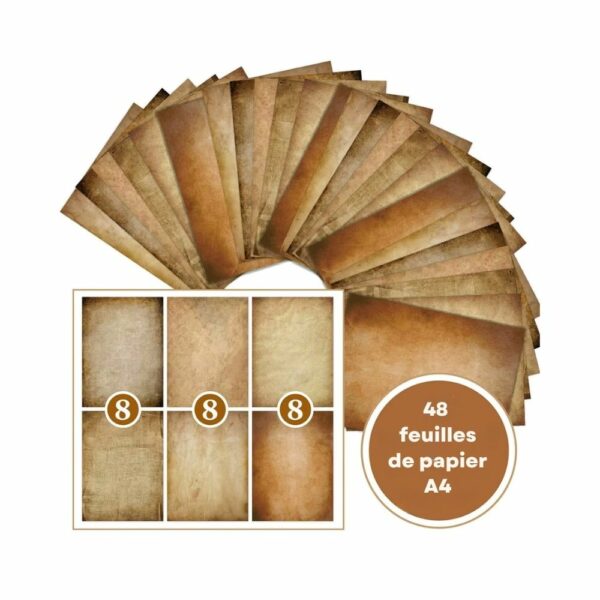 Lot de feuilles de papier médiéval A4 – Texture parchemin froissé