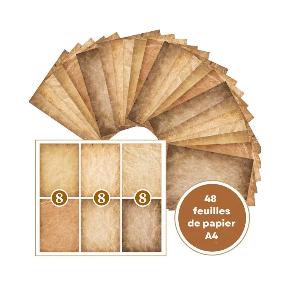Lot de feuilles de papier médiéval A4 – Finition sombre et antique – Image 1