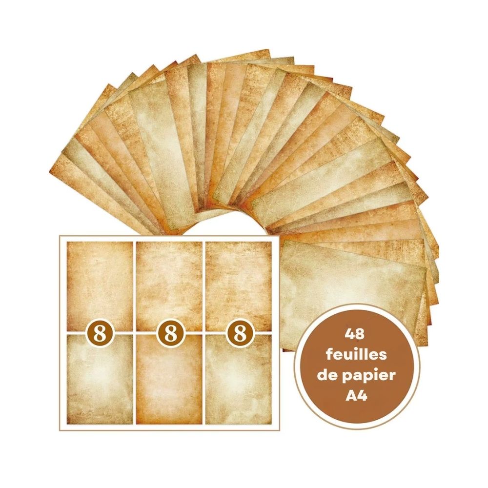Lot de feuilles de papier médiéval A4 – Bordures patinées effet ancien – Image 1