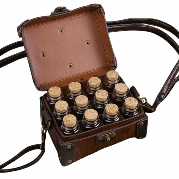 Boîte à fioles marron médiévale – 12 fioles