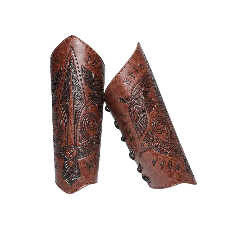 Brassards vikings marron clair en cuir gravé – Image 1