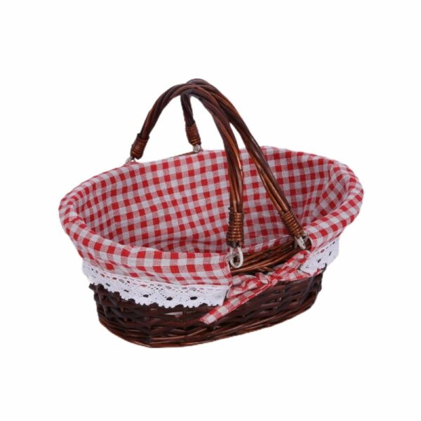 Panier médiéval brun doublé de tissu rouge à carreaux