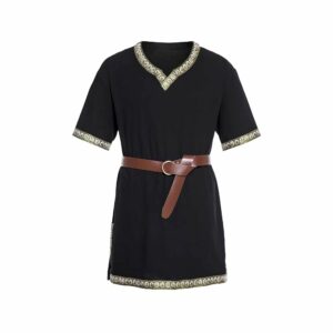 Tunique médiévale homme noire avec ceinture – Image 1