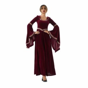 Robe médiévale bordeaux élégante à manches évasées