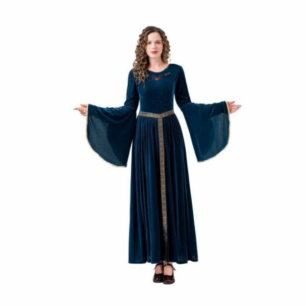 Robe médiévale bleue à manches évasées style noble