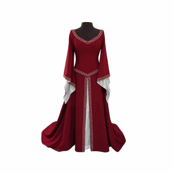 Robe médiévale bordeaux à manches évasées