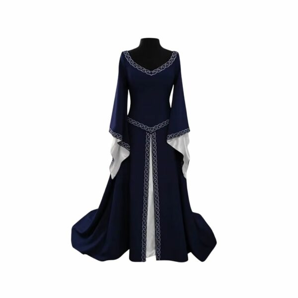 Robe médiévale bleu nuit à manches évasées