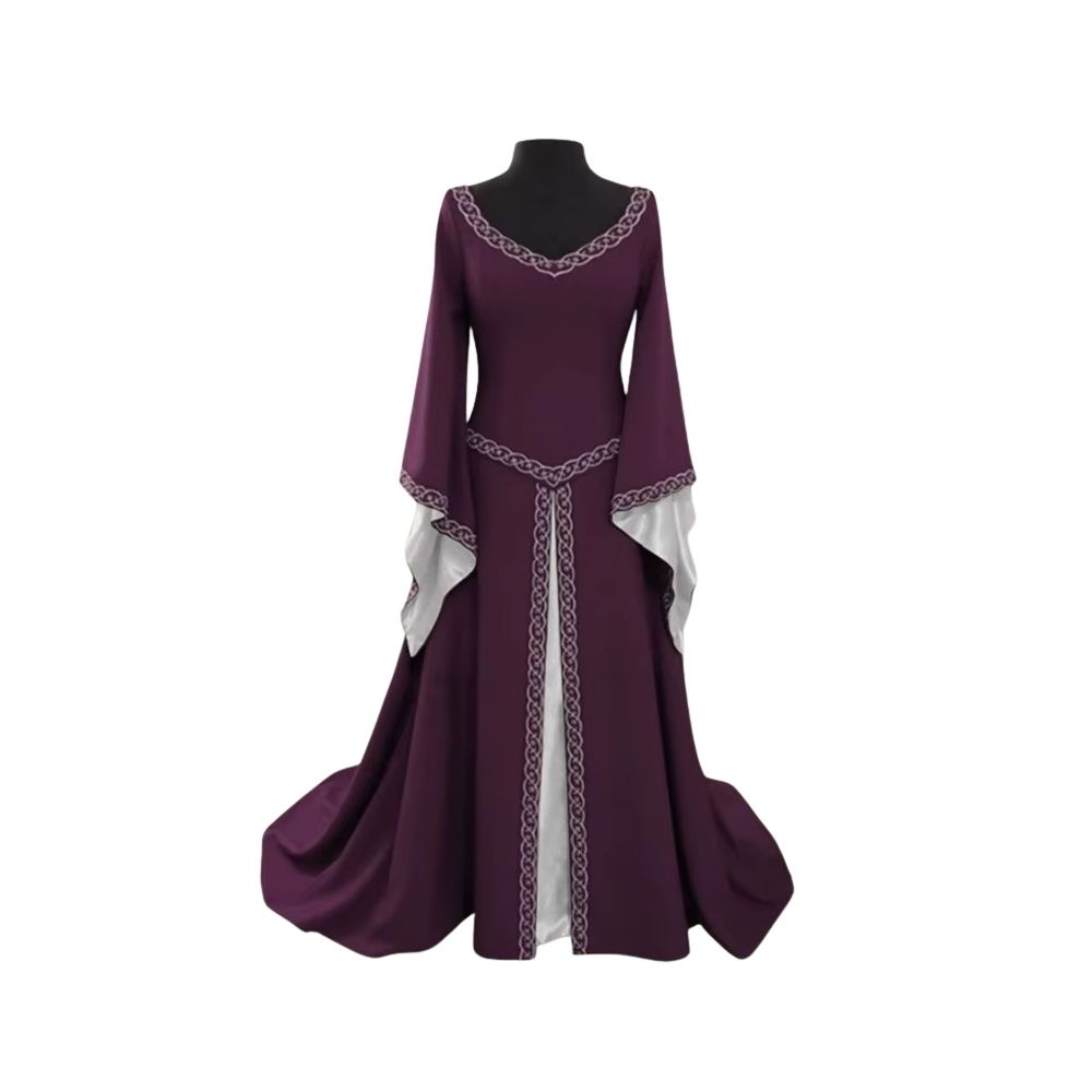 Robe médiévale prune à manches évasées – Image 1