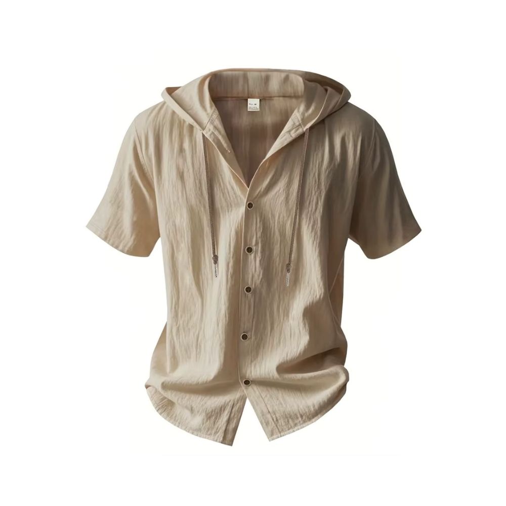 Chemise médiévale à capuche manches courtes beige – Image 1
