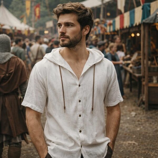 Chemise médiévale à capuche manches courtes blanche