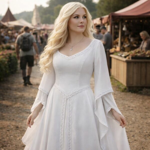 Robe médiévale blanche à manches évasées