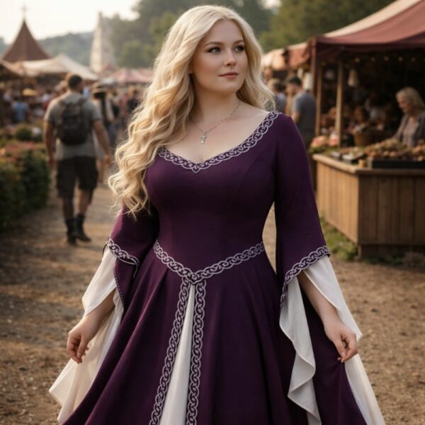 Robe médiévale prune à manches évasées