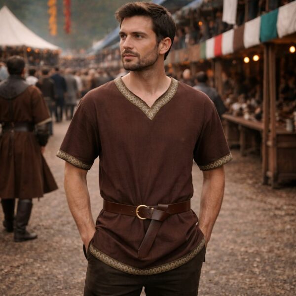 Tunique médiévale homme marron avec ceinture