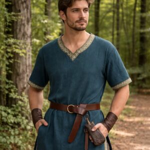 Tunique médiévale homme bleue avec ceinture