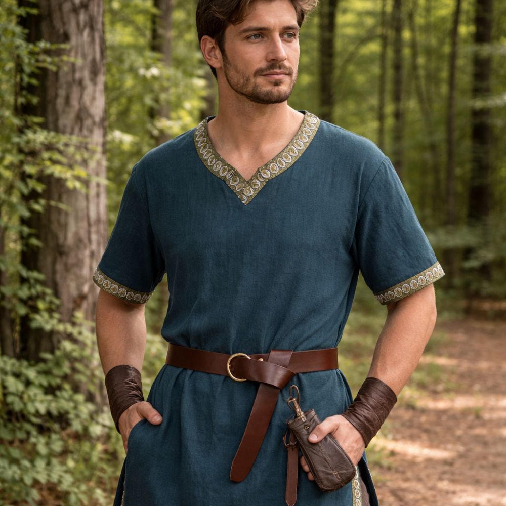 Tunique médiévale homme bleue avec ceinture – Image 1